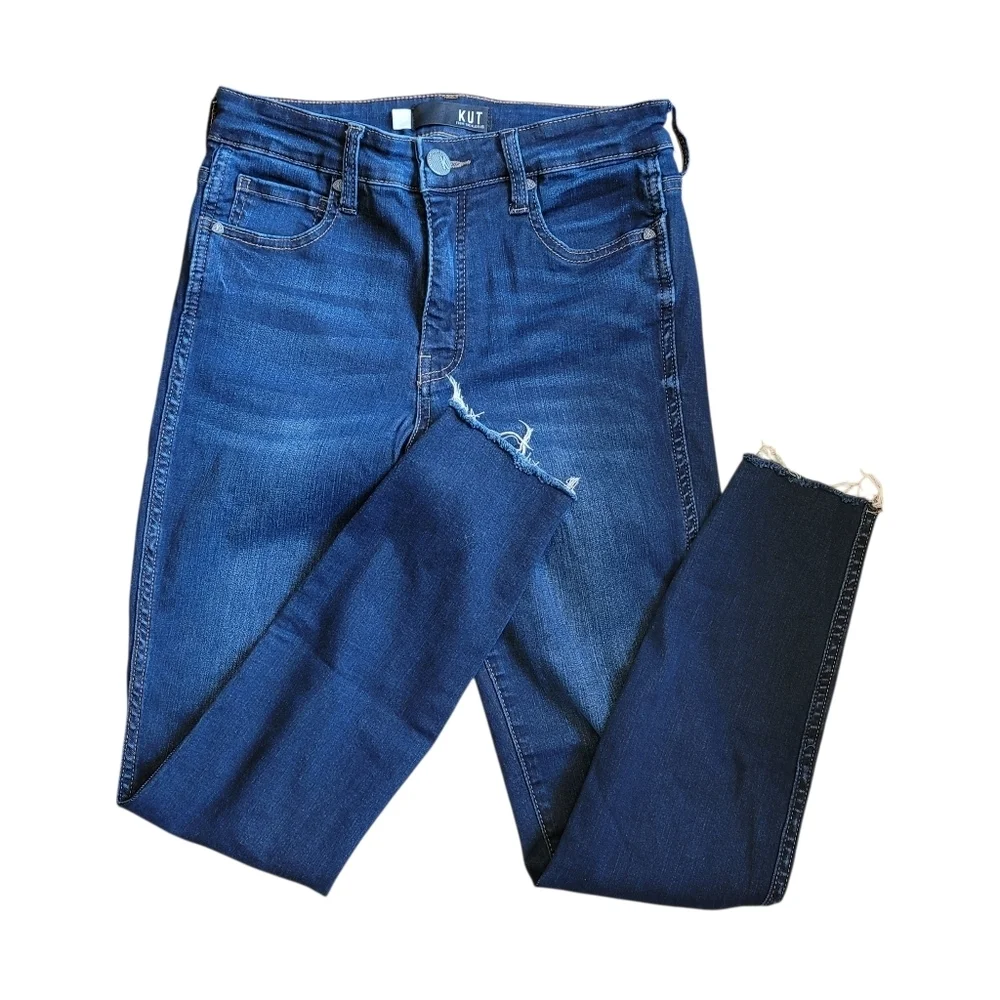 Sz 4 Kut from the Kloth Connie Fab Ab Ankle Skinny Raw Hem Indigo Wash Jeans
